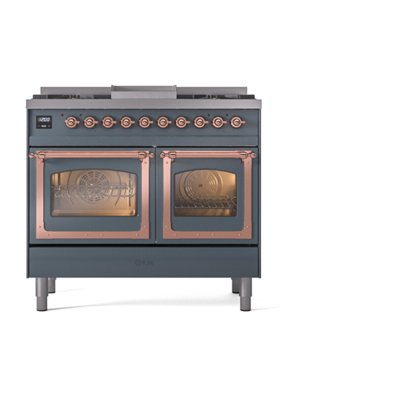 Nostalgie II Noblesse 40″ Dual Fuel Range (Natural Gas, Triple Glass Door, Blue Grey, Copper) UND40FNMPBGP