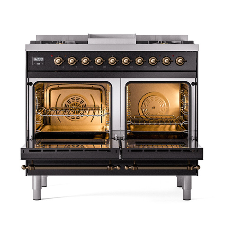 Nostalgie II Noblesse 40″ Dual Fuel Range (Natural Gas, Triple Glass Door, Glossy Black, Burnished) UND40FNMPBKB