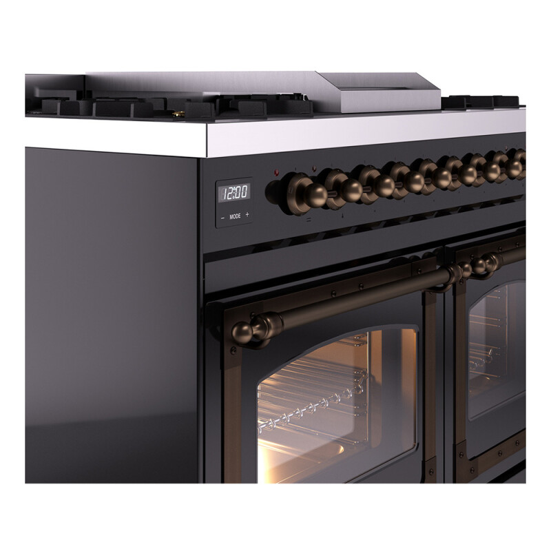 Nostalgie II Noblesse 40″ Dual Fuel Range (Natural Gas, Triple Glass Door, Glossy Black, Burnished) UND40FNMPBKB