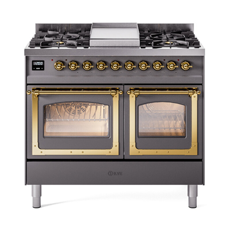 Nostalgie II Noblesse 40″ Dual Fuel Range (Natural Gas, Triple Glass Door, Graphite Matte, Brass) UND40FNMPMGG