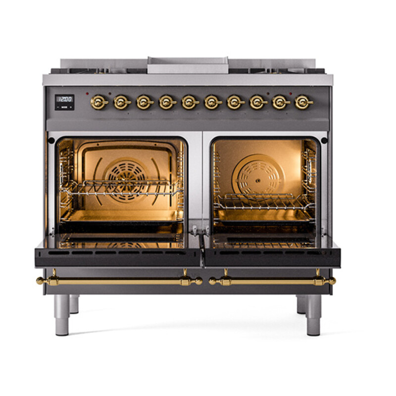 Nostalgie II Noblesse 40″ Dual Fuel Range (Natural Gas, Triple Glass Door, Graphite Matte, Brass) UND40FNMPMGG