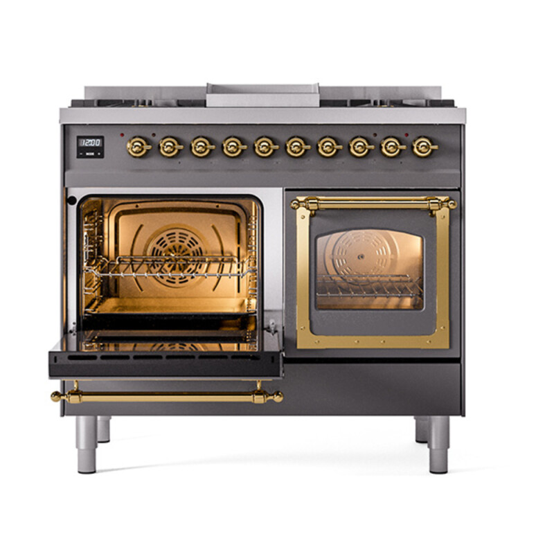 Nostalgie II Noblesse 40″ Dual Fuel Range (Natural Gas, Triple Glass Door, Graphite Matte, Brass) UND40FNMPMGG