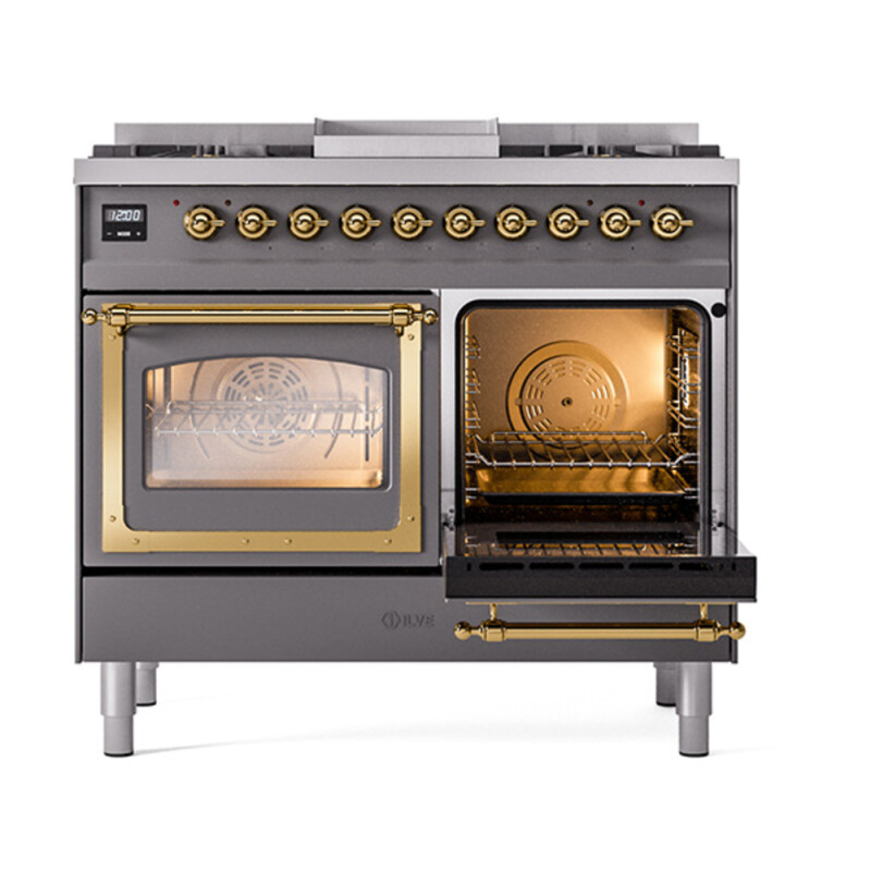 Nostalgie II Noblesse 40″ Dual Fuel Range (Natural Gas, Triple Glass Door, Graphite Matte, Brass) UND40FNMPMGG