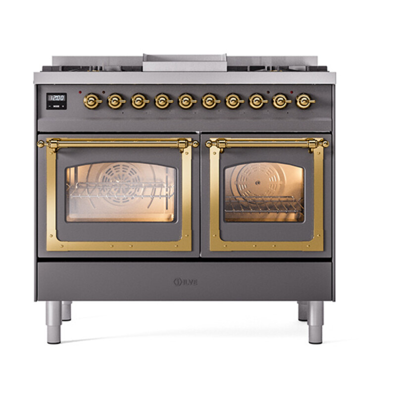 Nostalgie II Noblesse 40″ Dual Fuel Range (Natural Gas, Triple Glass Door, Graphite Matte, Brass) UND40FNMPMGG