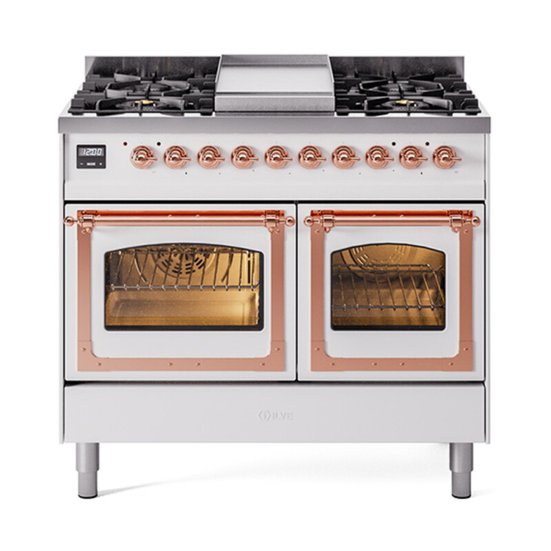 Nostalgie II Noblesse 40″ Dual Fuel Range (Natural Gas, Triple Glass Door, White, Copper) UND40FNMPWHP