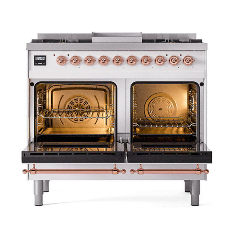 Nostalgie II Noblesse 40″ Dual Fuel Range (Natural Gas, Triple Glass Door, White, Copper) UND40FNMPWHP