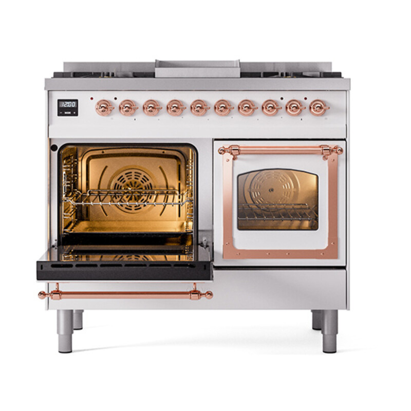 Nostalgie II Noblesse 40″ Dual Fuel Range (Natural Gas, Triple Glass Door, White, Copper) UND40FNMPWHP