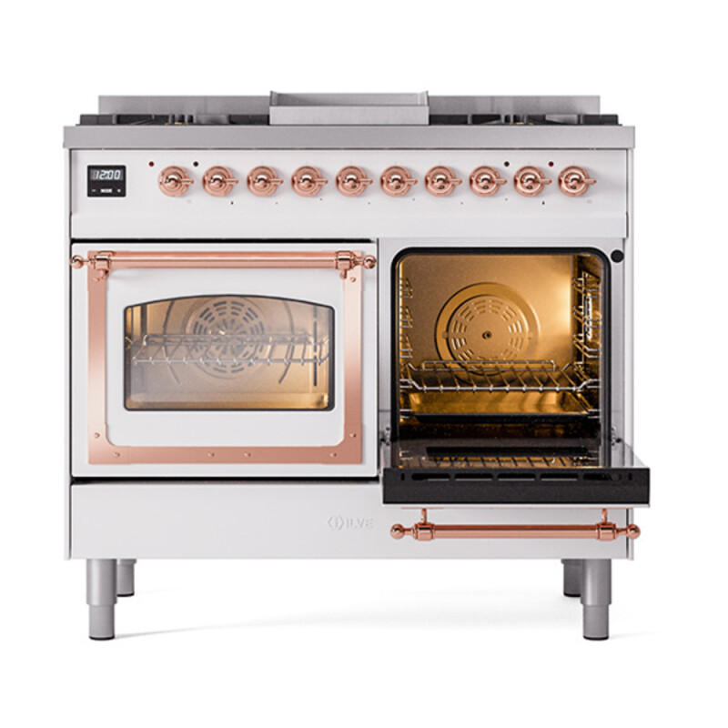 Nostalgie II Noblesse 40″ Dual Fuel Range (Natural Gas, Triple Glass Door, White, Copper) UND40FNMPWHP