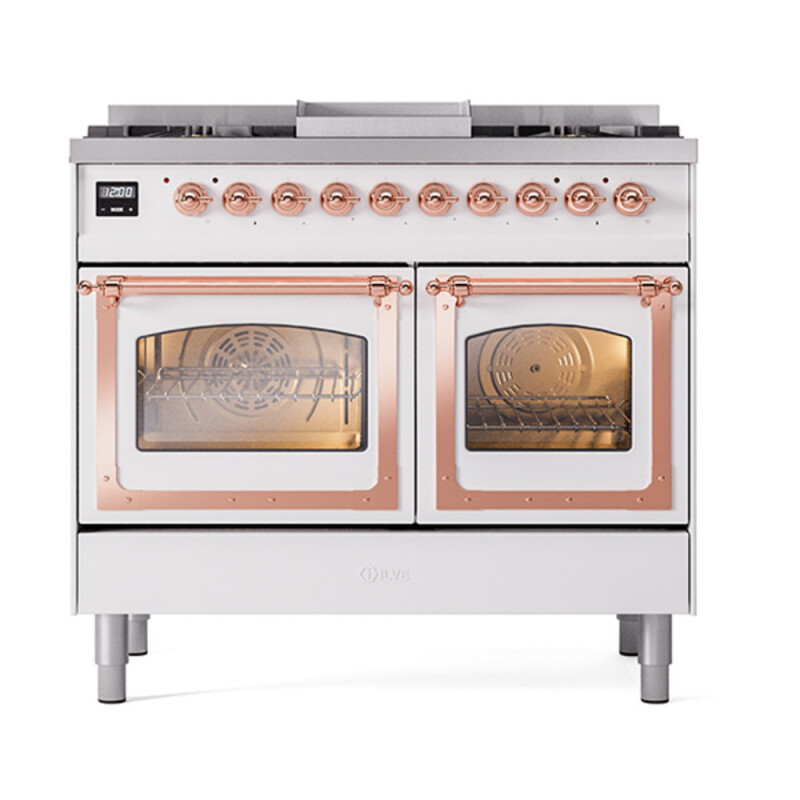 Nostalgie II Noblesse 40″ Dual Fuel Range (Natural Gas, Triple Glass Door, White, Copper) UND40FNMPWHP
