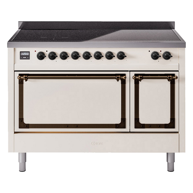 Nostalgie II Noblesse 48″ Induction Range (Solid Door, Antique White, Burnished) UNI486QNMPAWB