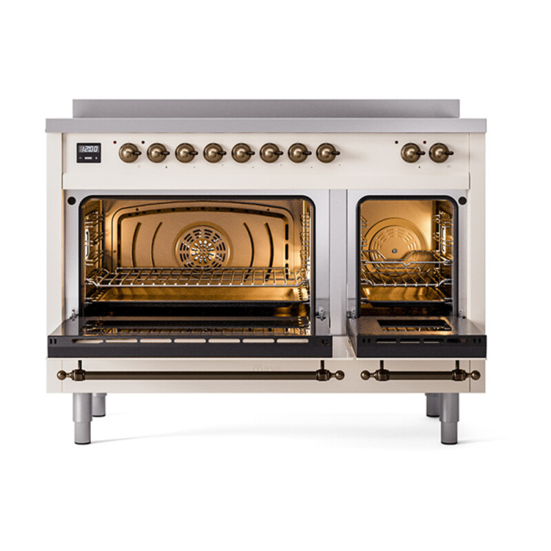 Nostalgie II Noblesse 48″ Induction Range (Solid Door, Antique White, Burnished) UNI486QNMPAWB