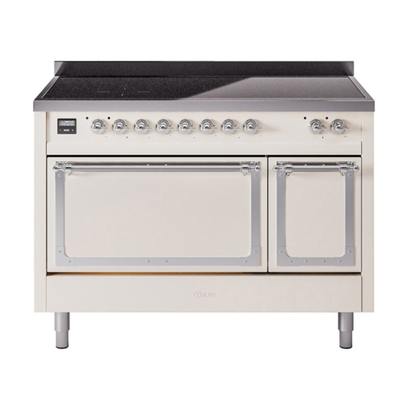 Nostalgie II Noblesse 48″ Induction Range (Solid Door, Antique White, Chrome) UNI486QNMPAWC