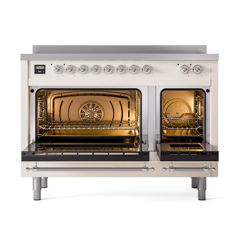 Nostalgie II Noblesse 48″ Induction Range (Solid Door, Antique White, Chrome) UNI486QNMPAWC