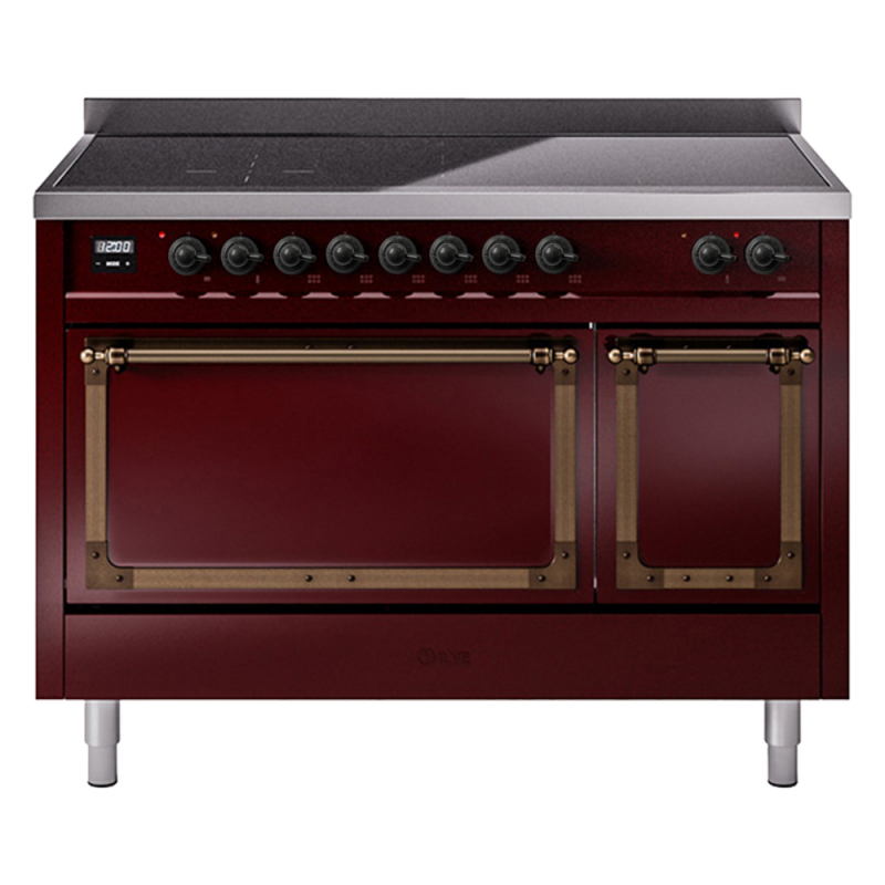 Nostalgie II Noblesse 48″ Induction Range (Solid Door, Burgundy, Burnished) UNI486QNMPBUB