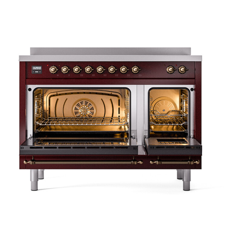 Nostalgie II Noblesse 48″ Induction Range (Solid Door, Burgundy, Burnished) UNI486QNMPBUB