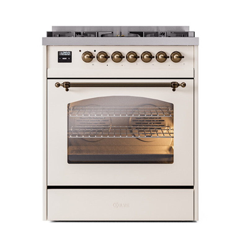 Nostalgie II 30 UP30NMPAWB Freestanding Dual Fuel Range with 5 Sealed Burners Single Oven with Triple Glass Door with Bronze knobs UP30NMPAWB