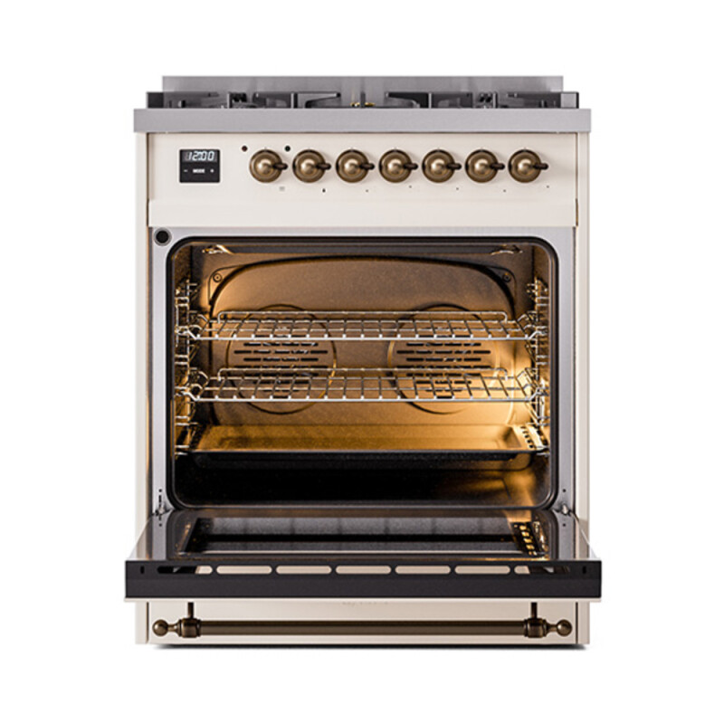 Nostalgie II 30 UP30NMPAWB Freestanding Dual Fuel Range with 5 Sealed Burners Single Oven with Triple Glass Door with Bronze knobs UP30NMPAWB