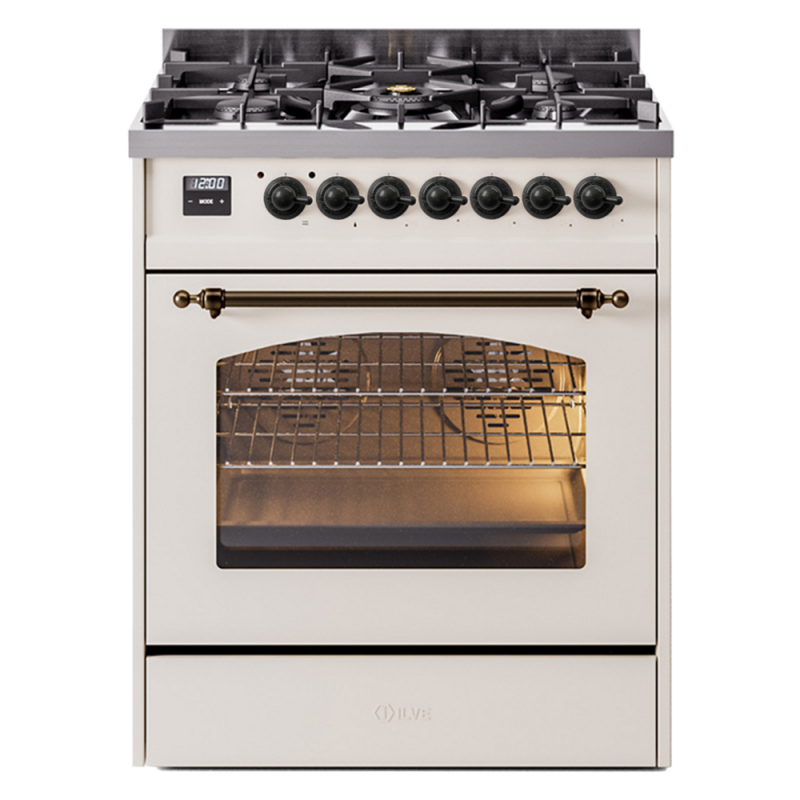 Nostalgie II 30 UP30NMPAWB Freestanding Dual Fuel Range with 5 Sealed Burners Single Oven with Triple Glass Door with Bronze knobs UP30NMPAWBLP