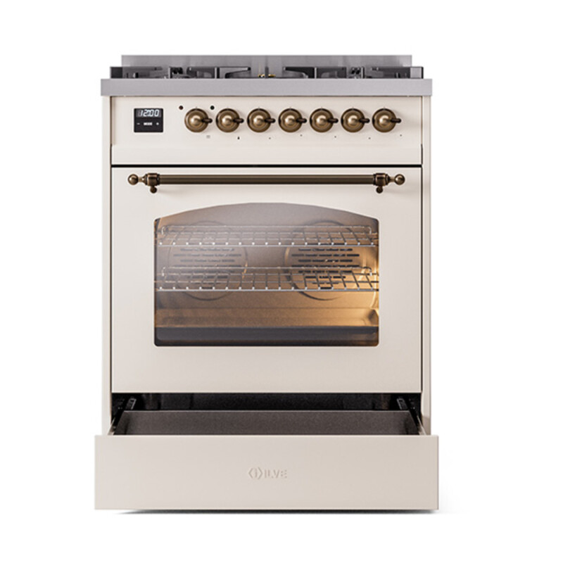 Nostalgie II 30 UP30NMPAWB Freestanding Dual Fuel Range with 5 Sealed Burners Single Oven with Triple Glass Door with Bronze knobs UP30NMPAWBLP