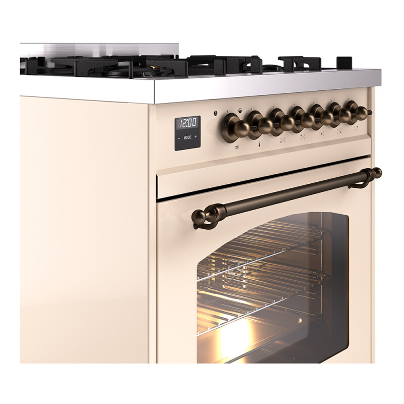 Nostalgie II 30 UP30NMPAWB Freestanding Dual Fuel Range with 5 Sealed Burners Single Oven with Triple Glass Door with Bronze knobs UP30NMPAWBLP
