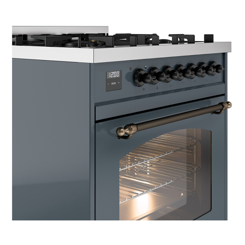 Nostalgie II 30 UP30NMPBGB Freestanding Dual Fuel Range with 5 Sealed Burners Single Oven with Triple Glass Door with Bronze knobs UP30NMPBGBLP