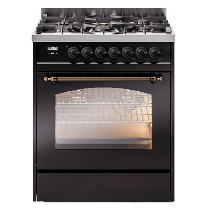 Nostalgie II 30 inch Dual Fuel Range with 5 Burners UP30NMPBKBLP