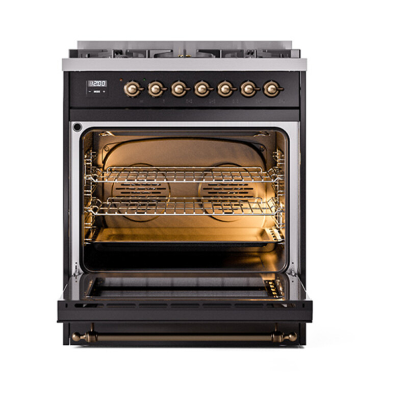 Nostalgie II 30 inch Dual Fuel Range with 5 Burners UP30NMPBKBLP