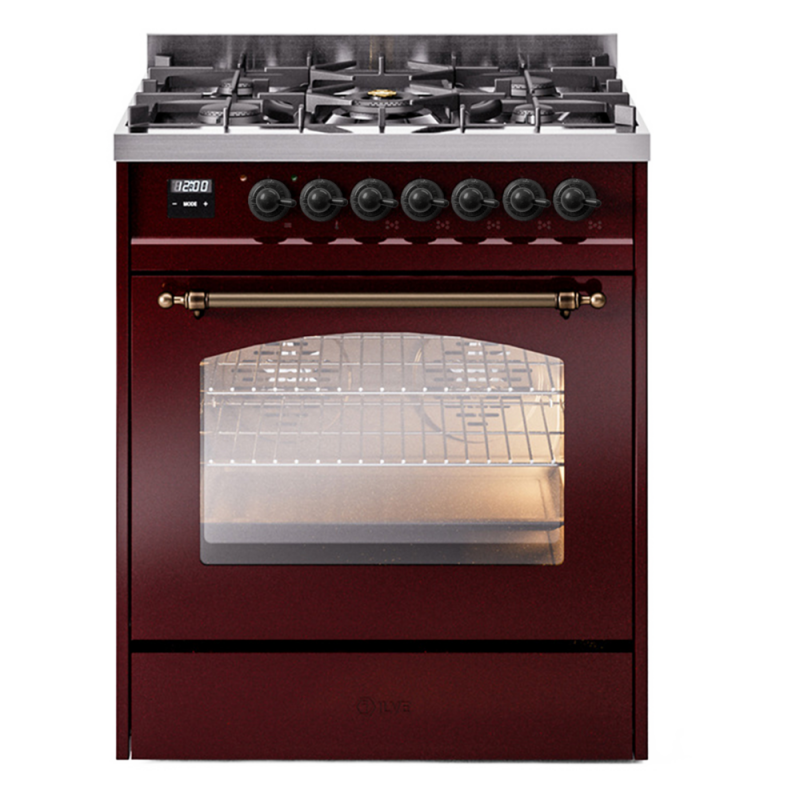 Nostalgie II 30 UP30NMPBUB Freestanding Dual Fuel Range with 5 Sealed Burners Single Oven with Triple Glass Door with Bronze knobs UP30NMPBUB
