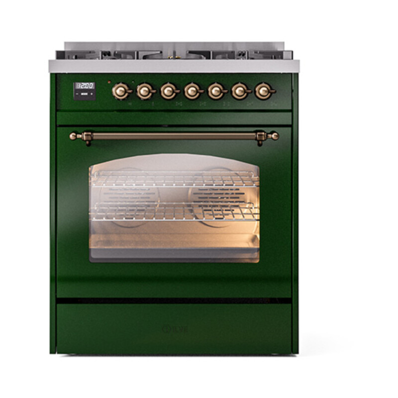 Nostalgie II 30 UP30NMPEGB Freestanding Dual Fuel Range with 5 Sealed Burners Single Oven with Triple Glass Door with Bronze knobs UP30NMPEGB