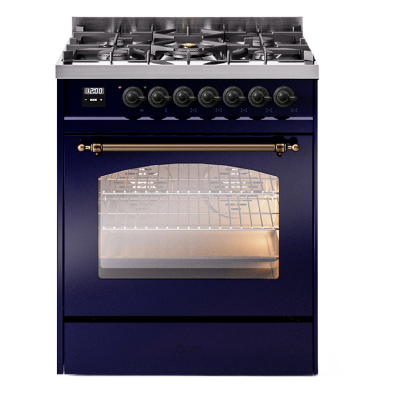 Nostalgie II 30 UP30NMPMBB Freestanding Dual Fuel Range with 5 Sealed Burners Single Oven with Triple Glass Door with Bronze knobs UP30NMPMBBLP