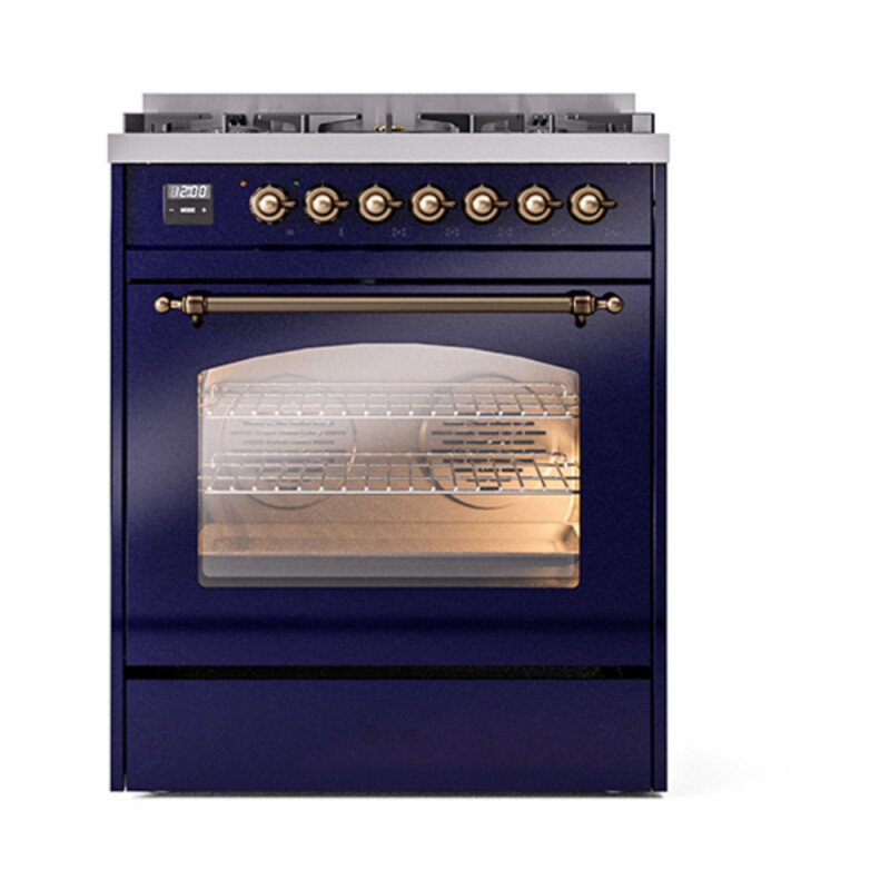 Nostalgie II 30 UP30NMPMBB Freestanding Dual Fuel Range with 5 Sealed Burners Single Oven with Triple Glass Door with Bronze knobs UP30NMPMBBLP