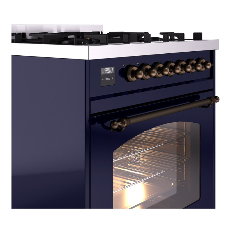 Nostalgie II 30 UP30NMPMBB Freestanding Dual Fuel Range with 5 Sealed Burners Single Oven with Triple Glass Door with Bronze knobs UP30NMPMBBLP