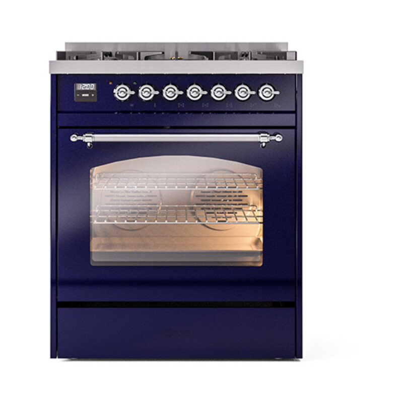 Nostalgie II 30 UP30NMPMBC Freestanding Dual Fuel Range with 5 Sealed Burners Single Oven with Triple Glass Door with Chrome knobs UP30NMPMBCLP