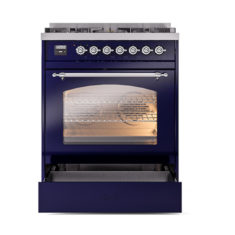 Nostalgie II 30 UP30NMPMBC Freestanding Dual Fuel Range with 5 Sealed Burners Single Oven with Triple Glass Door with Chrome knobs UP30NMPMBCLP