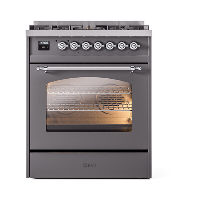 Nostalgie II 30 UP30NMPMGC Freestanding Dual Fuel Range with 5 Sealed Burners Single Oven with Triple Glass Door with Chrome knobs UP30NMPMGCLP