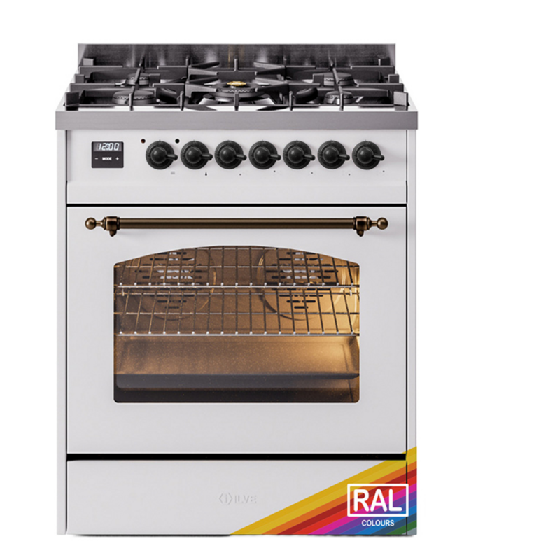 Nostalgie II 30 UP30NMPRAB Freestanding Dual Fuel Range with 5 Sealed Burners Single Oven with Triple Glass Door with Bronze knobs UP30NMPRAB
