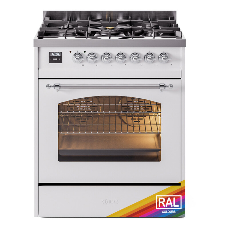 Nostalgie II 30 UP30NMPRAC Freestanding Dual Fuel Range with 5 Sealed Burners Single Oven with Triple Glass Door with Chrome knobs UP30NMPRAC