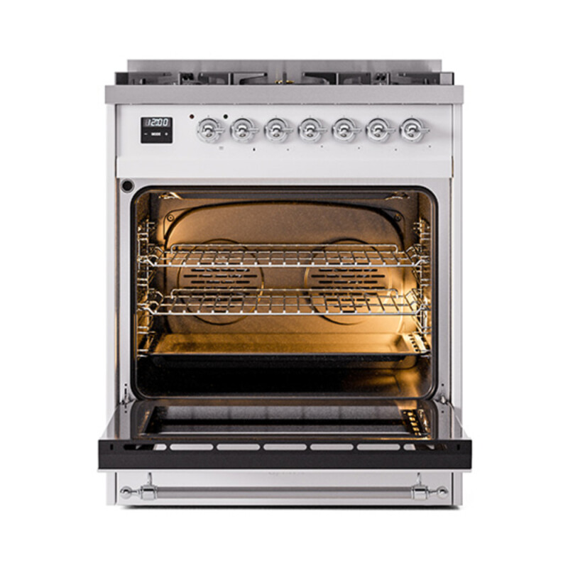 Nostalgie II 30 UP30NMPRAC Freestanding Dual Fuel Range with 5 Sealed Burners Single Oven with Triple Glass Door with Chrome knobs UP30NMPRAC
