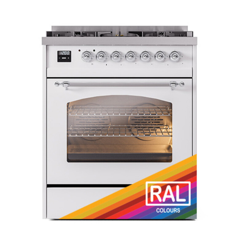 Nostalgie II 30 UP30NMPRAC Freestanding Dual Fuel Range with 5 Sealed Burners Single Oven with Triple Glass Door with Chrome knobs UP30NMPRACLP
