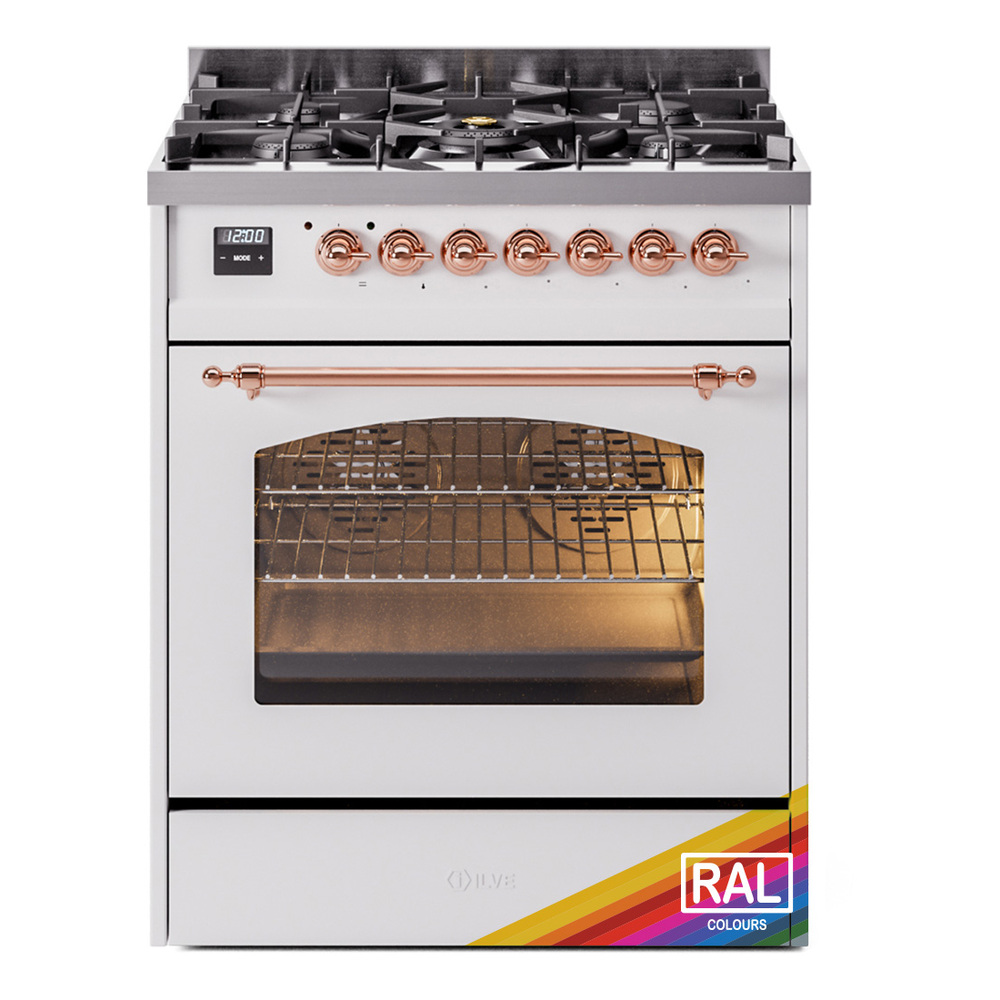Nostalgie II 30 UP30NMPRAP Freestanding Dual Fuel Range with 5 Sealed Burners Single Oven with Triple Glass Door with Copper knobs UP30NMPRAP
