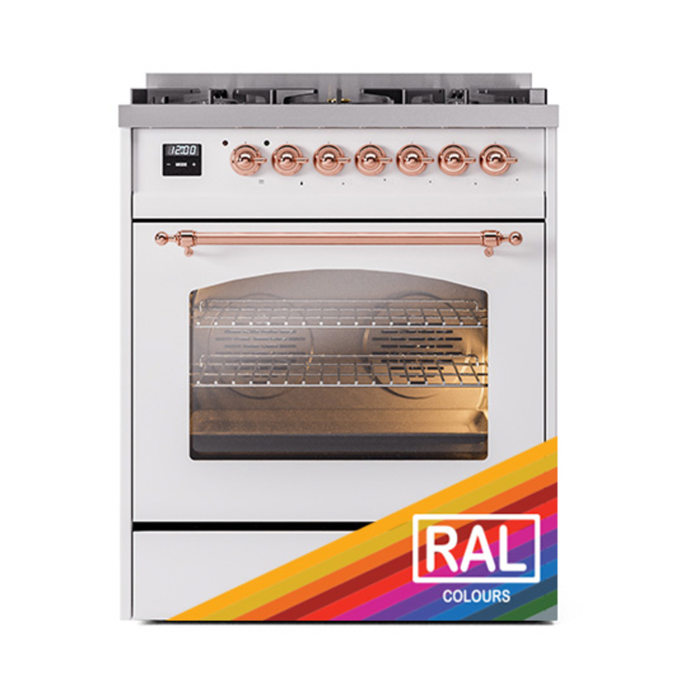 Nostalgie II 30 UP30NMPRAP Freestanding Dual Fuel Range with 5 Sealed Burners Single Oven with Triple Glass Door with Copper knobs UP30NMPRAP