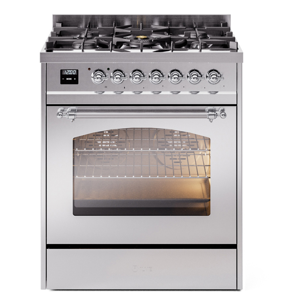 Nostalgie II Series 30 inch Freestanding Dual Fuel Range with Natural Gas, 5 Sealed Burners, 4 cu. ft. Total Oven Capacity, Convection Oven, Continuous Grates, Storage Drawer with Chrome Trim UP30NMPSSC