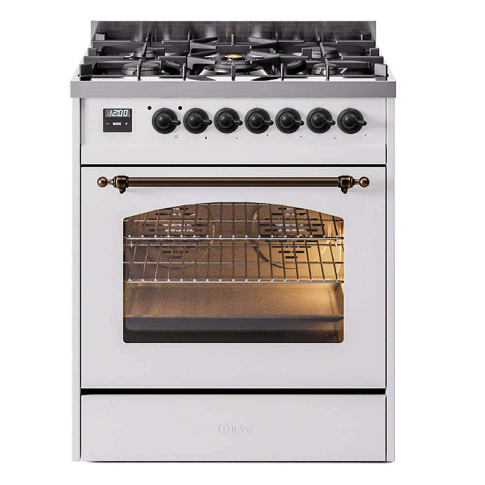 Nostalgie II 30 inch Dual Fuel Range with 5 Burners UP30NMPWHBLP