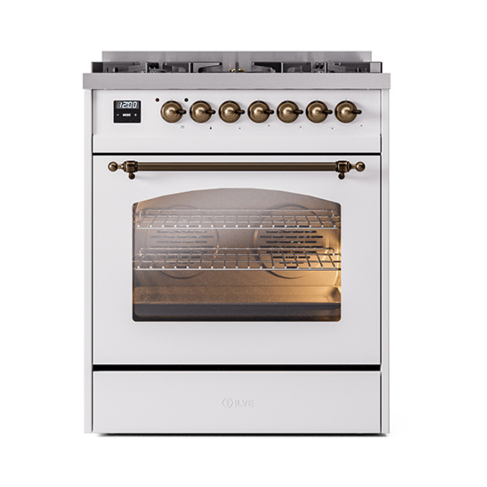 Nostalgie II 30 inch Dual Fuel Range with 5 Burners UP30NMPWHBLP