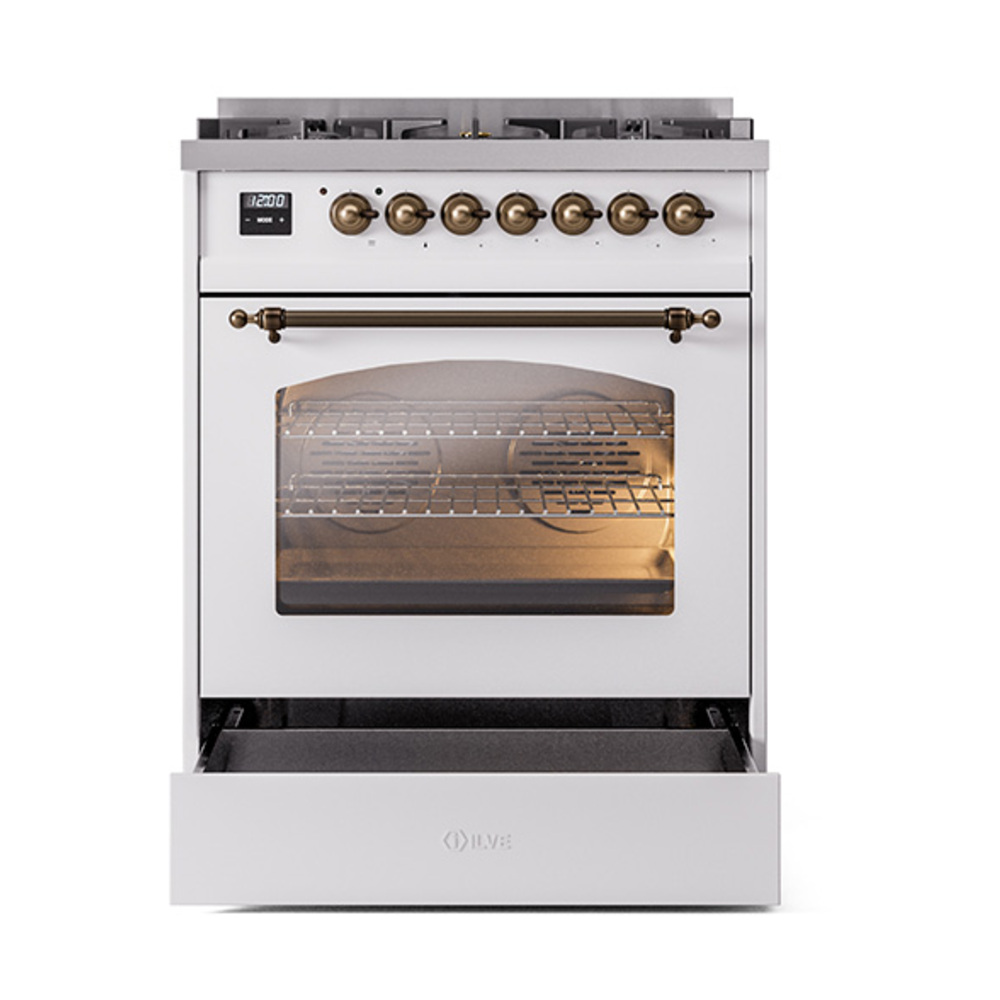 Nostalgie II 30 inch Dual Fuel Range with 5 Burners UP30NMPWHBLP
