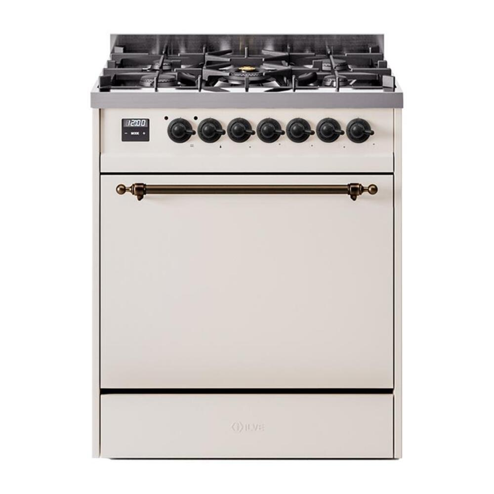 Nostalgie II 30 UP30QNMPAWB Freestanding Dual Fuel Range with 5 Sealed Burners Single Oven with Solid Door with Bronze knobs UP30QNMPAWBLP