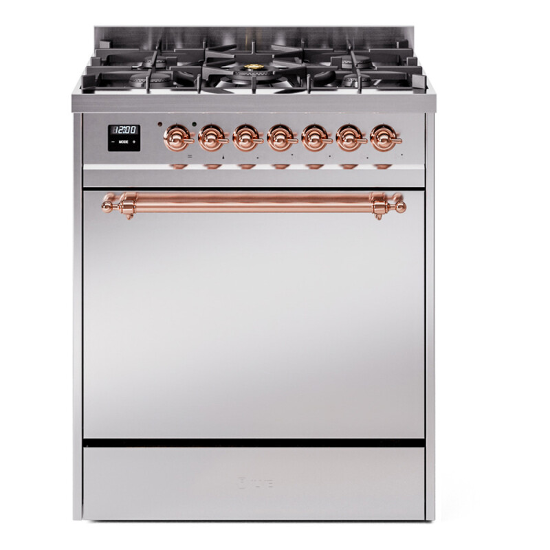 Nostalgie II 30 UP30QNMPSSP Freestanding Dual Fuel Range with 5 Sealed Burners Single Oven with Solid Door with Copper knobs UP30QNMPSSPLP