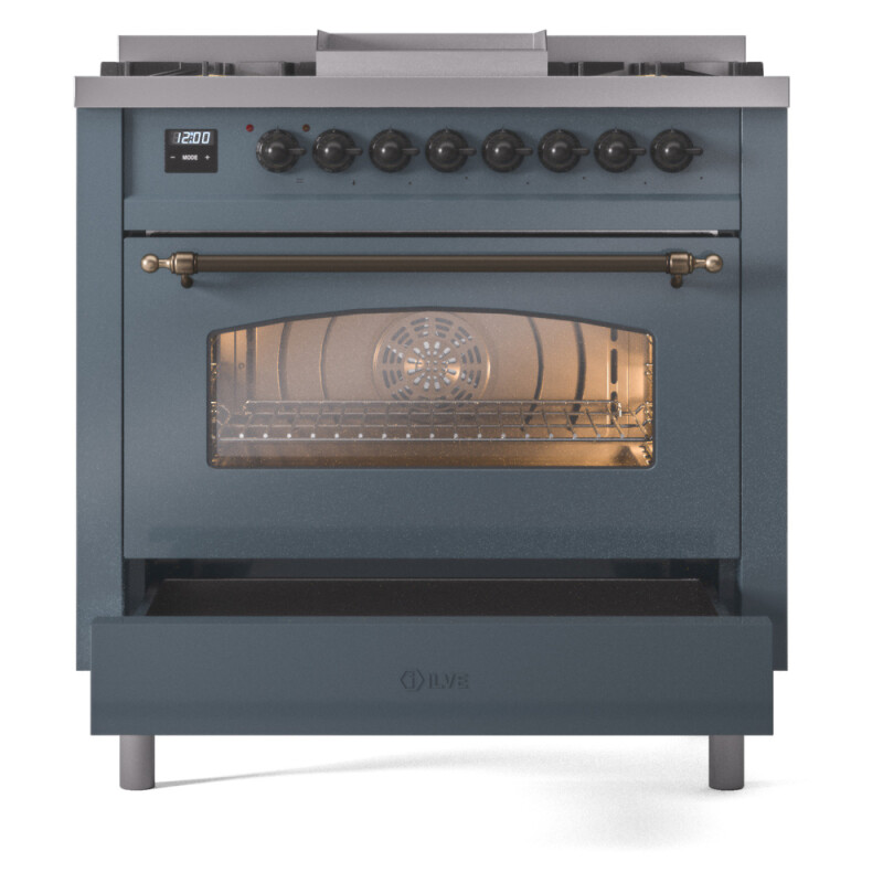 Nostalgie II 36 inch Dual Fuel Range with 6 Burners and Griddle UP36FNMPBGBLP