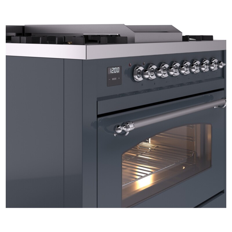 Nostalgie II 36 UP36FNMPBGC Freestanding Dual Fuel Range with 6 Sealed Burners with Griddle Single Oven with Triple Glass Door with Chrome knobs UP36FNMPBGCLP
