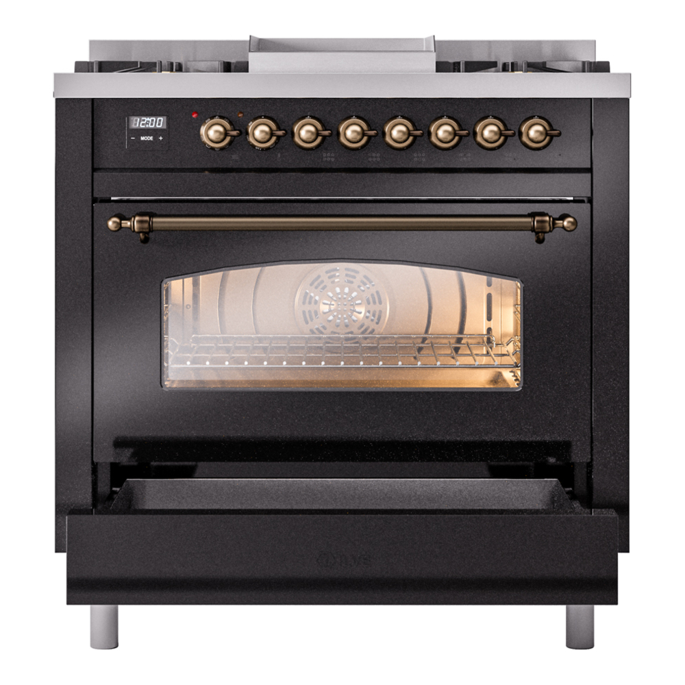 Nostalgie II 36 inch Dual Fuel Range with 6 Burners and Griddle UP36FNMPBKB
